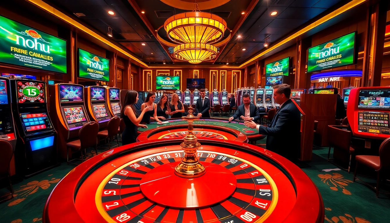A thrilling gambling experience at nohu.forsale with players winning at the blackjack table and roulette wheel.