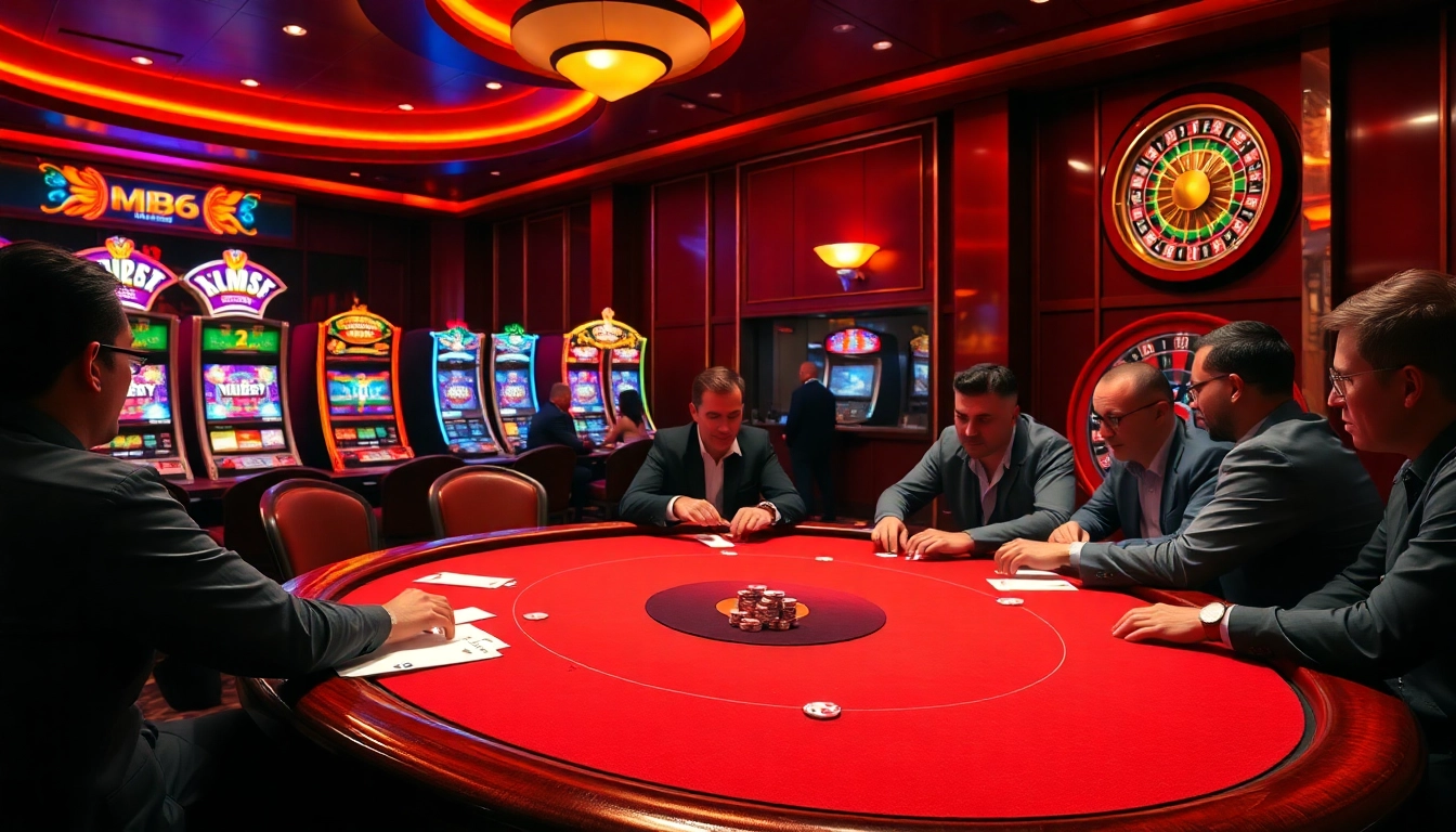 Experience thrilling poker gameplay at MB66's luxurious casino tables.