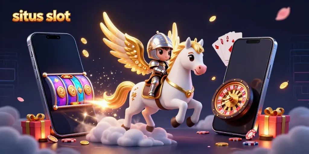 Engaging scene with celestial characters showcasing situs slot elements and exciting gaming features.