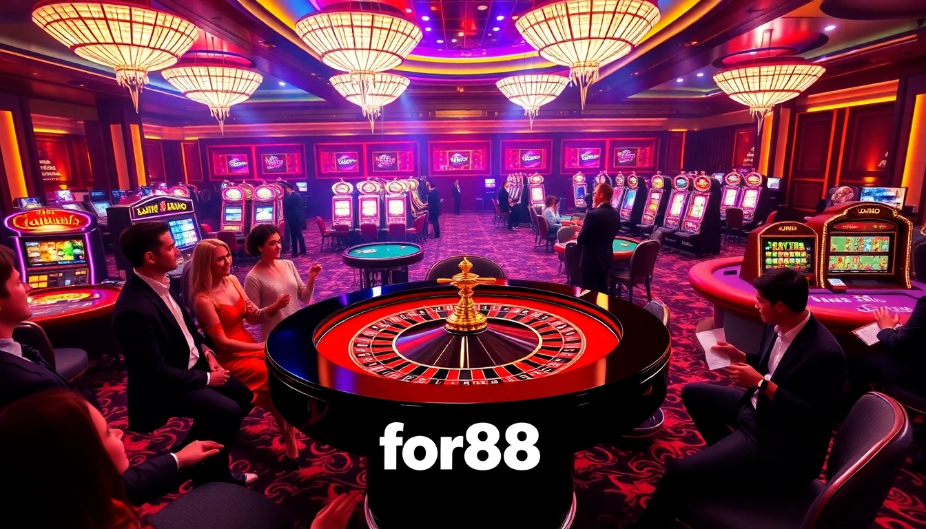 Players enjoying a thrilling game at for88 casino, showcasing vibrant excitement and luxury.