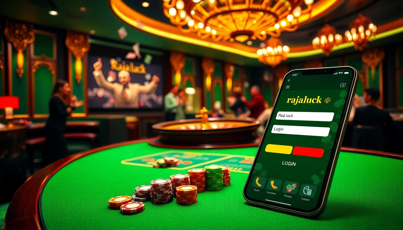 Experience raja luck login with vibrant casino visuals featuring poker chips and a roulette wheel.
