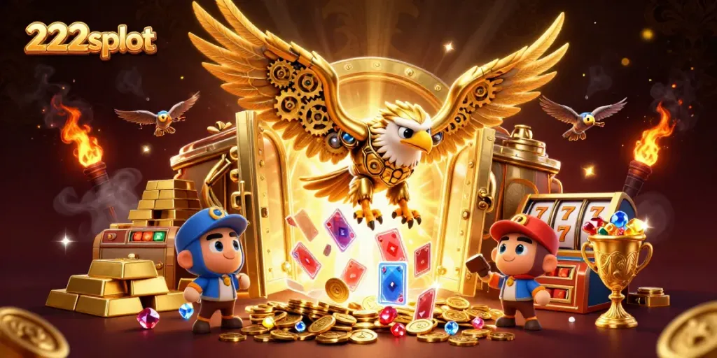 Menangkan keberuntungan Anda di 222slot dengan ilustrasi kasino yang memukau dan elemen permainan menarik.