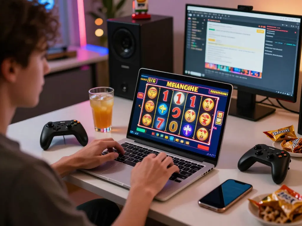 Exciting online gaming with tante77 slot games, focused player immersed in action.