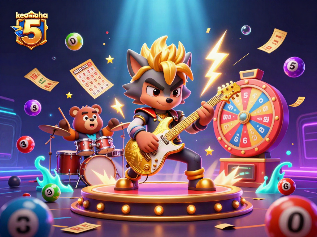 Engage in excitement with keo nha cai 5 animated scene showcasing colorful lottery elements.