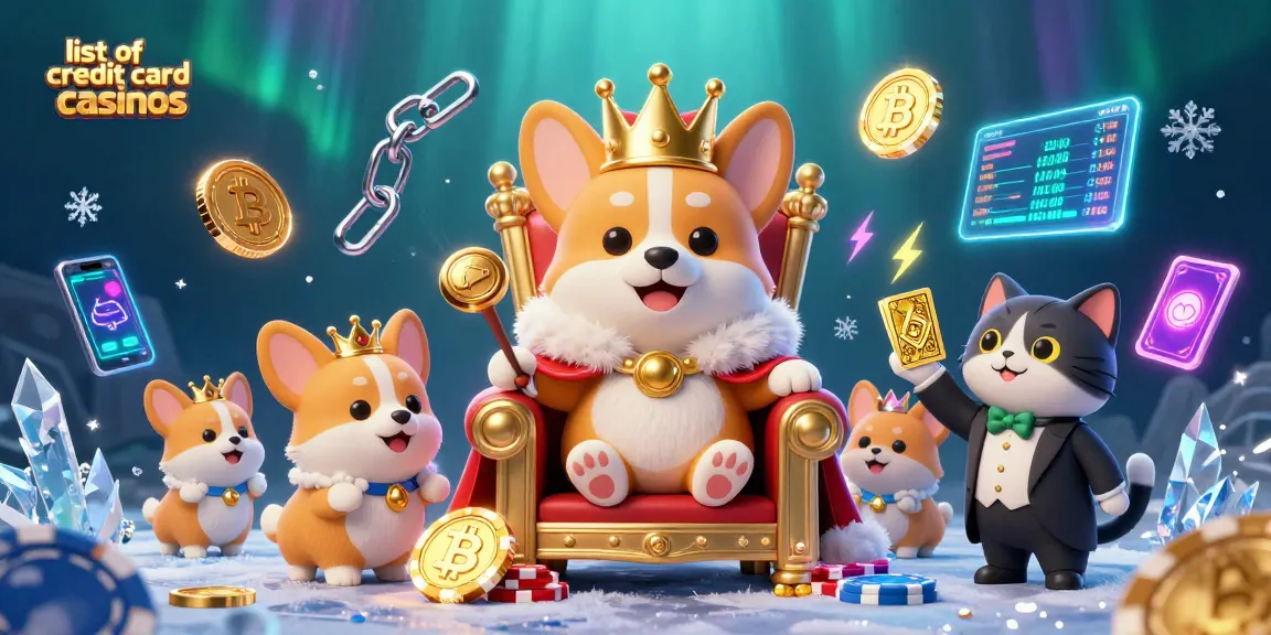Engage with the list of credit card casinos featuring royal corgi characters amidst vibrant gaming elements.