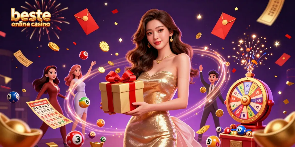 Engaging scene showcasing beste online casino with festive elements and vibrant lottery games.