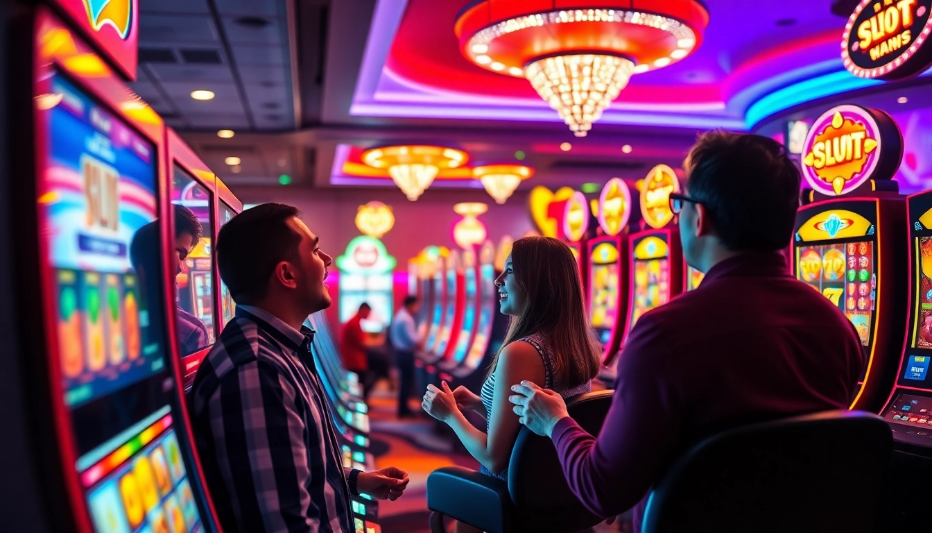 Permainan slot gacor yang menarik dengan pemain bersemangat di dalam kasino.