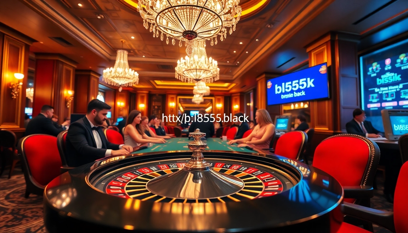 Experience thrilling gameplay at https://bl555.black with a vibrant casino scene featuring roulette and poker.