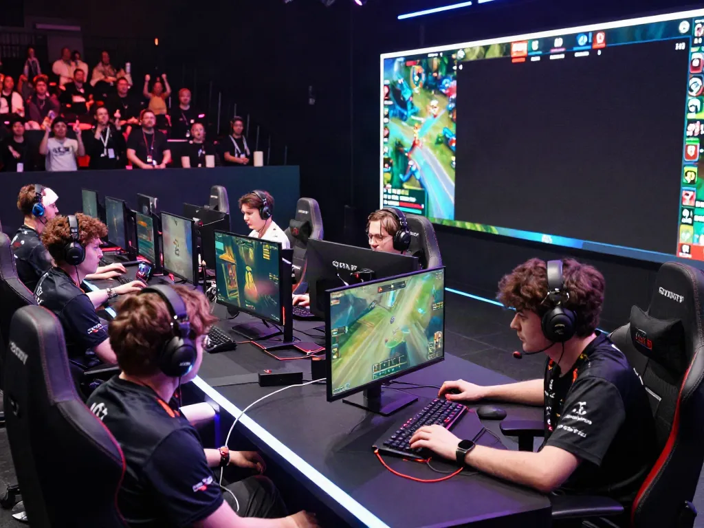 Esports competition scene showcasing the A80 website community with players and fans in a vibrant arena.