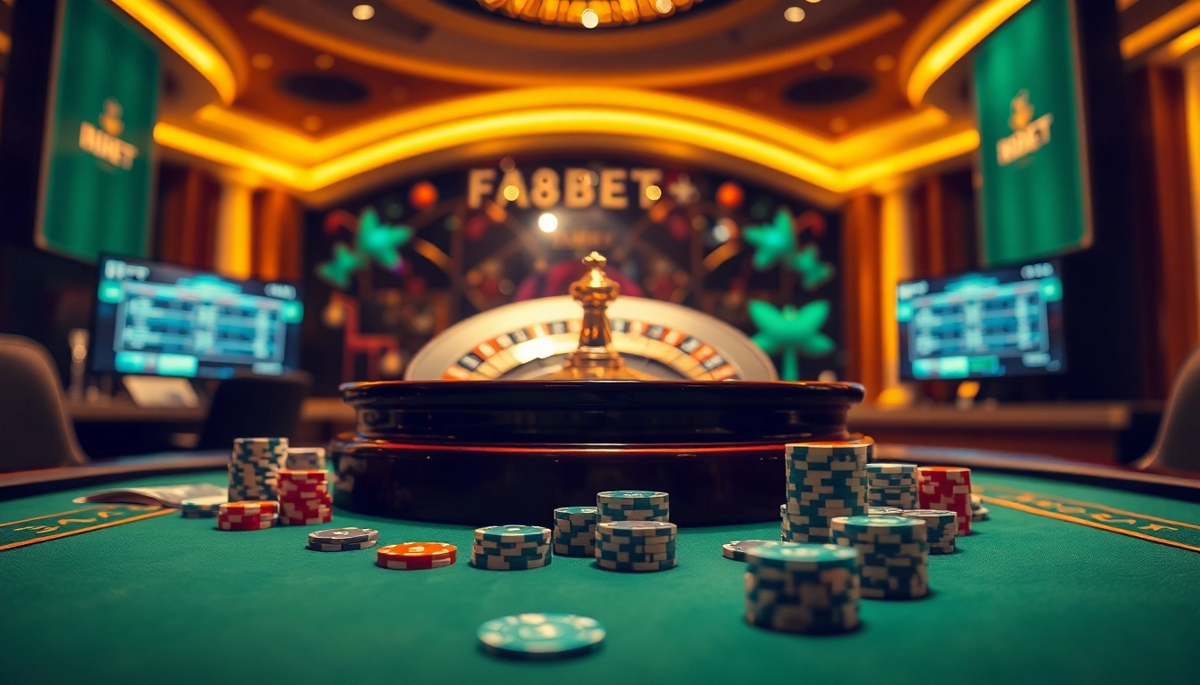 Experience thrilling gambling with F8BET COM at our luxurious poker table featuring vibrant chips and cards.