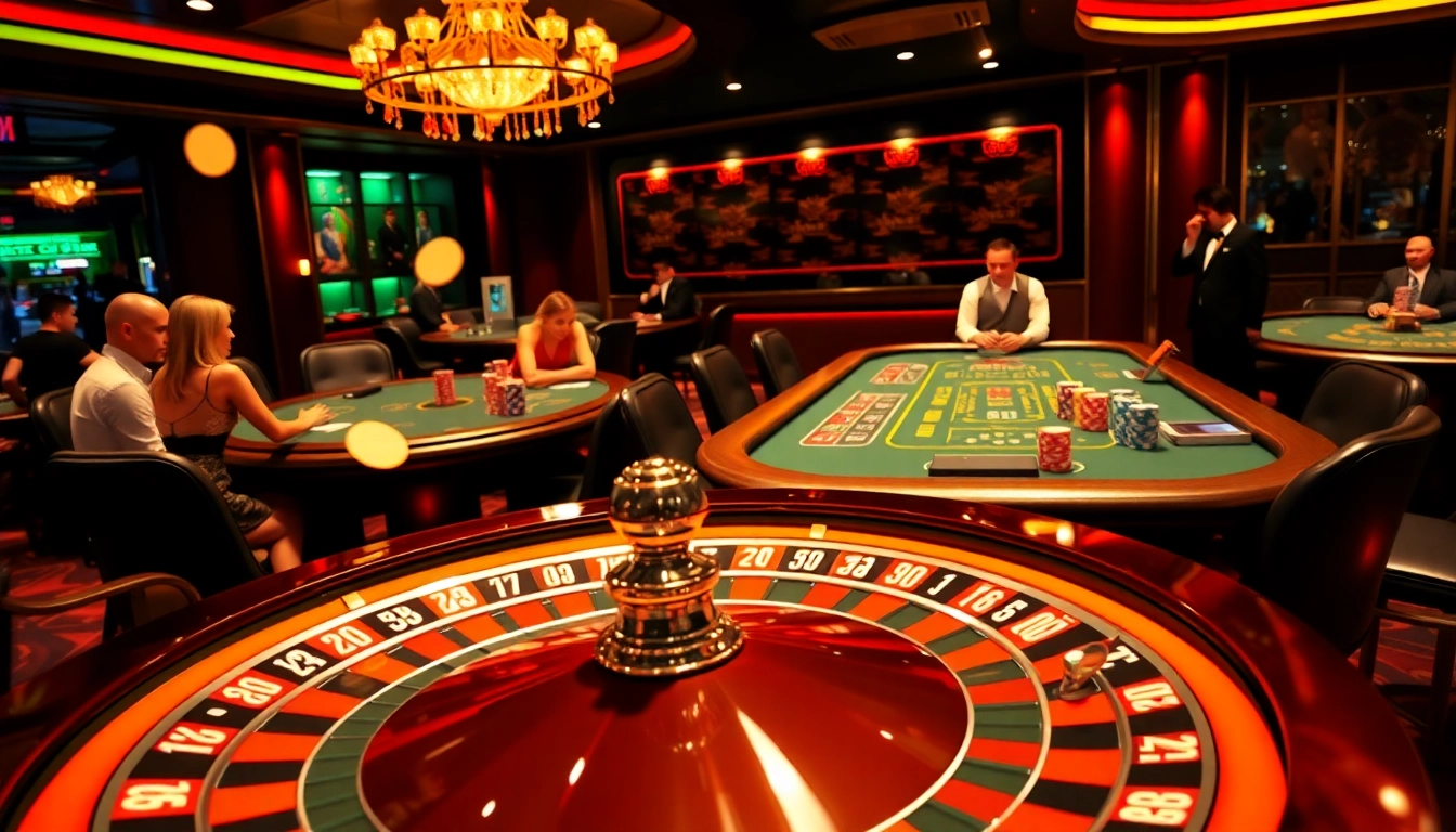 Experience thrilling moments at onew88.com with a captivating casino scene featuring roulette and poker tables.