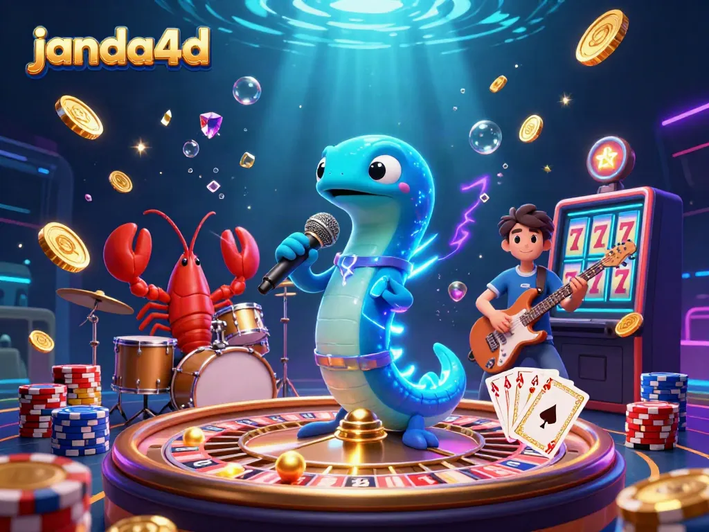 Gambarkan aksi slot yang mendebarkan di janda4d dengan simbol keberuntungan dan cahaya gemerlap.
