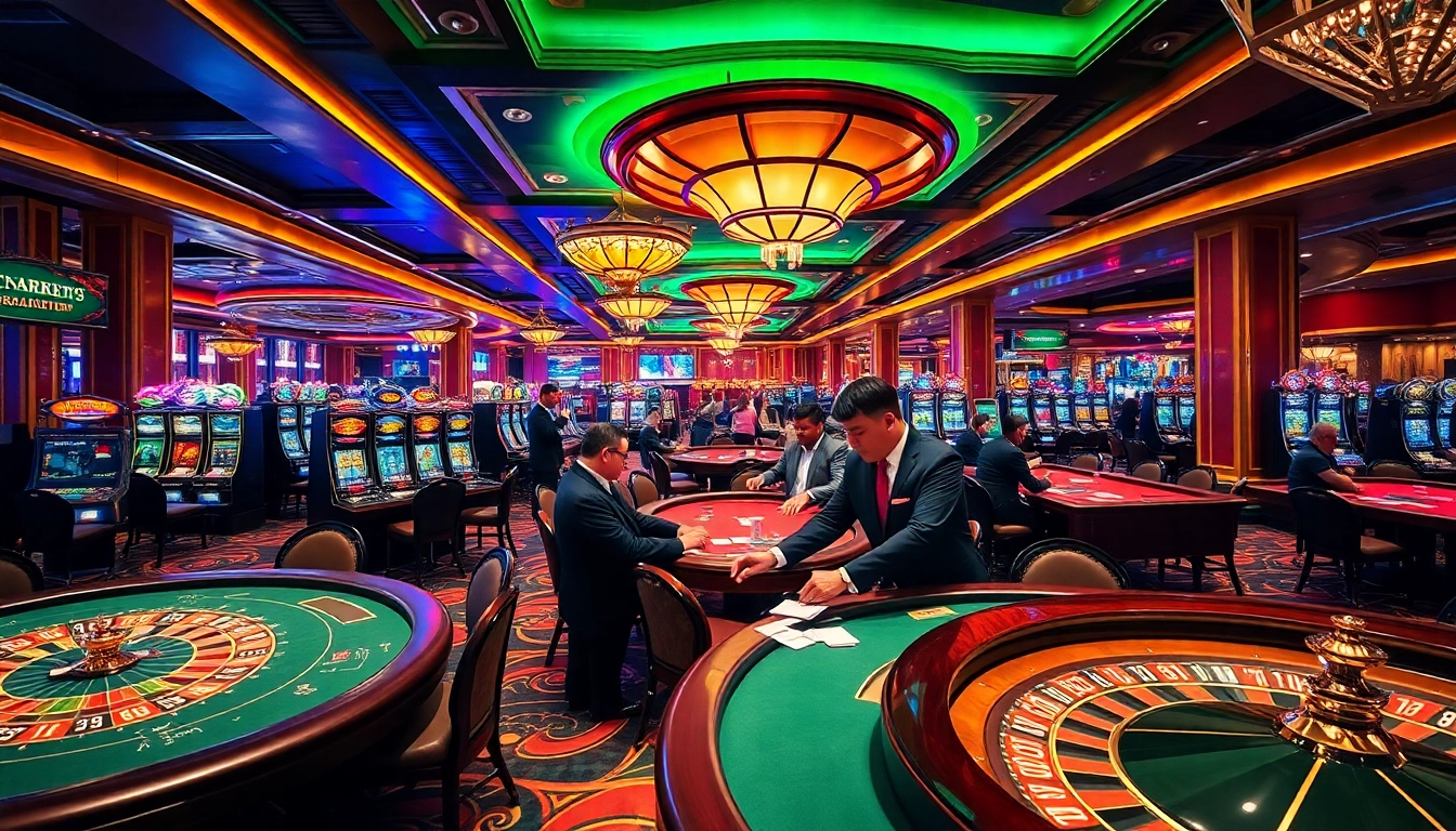 Exciting casino scene at https://tg88k.online/ with players engaged in high-stakes poker and roulette.