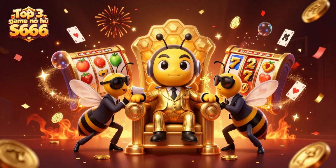 Experience the excitement of Top 3 game nổ hũ S666 with vibrant slot reels, characters, and dynamic casino elements.