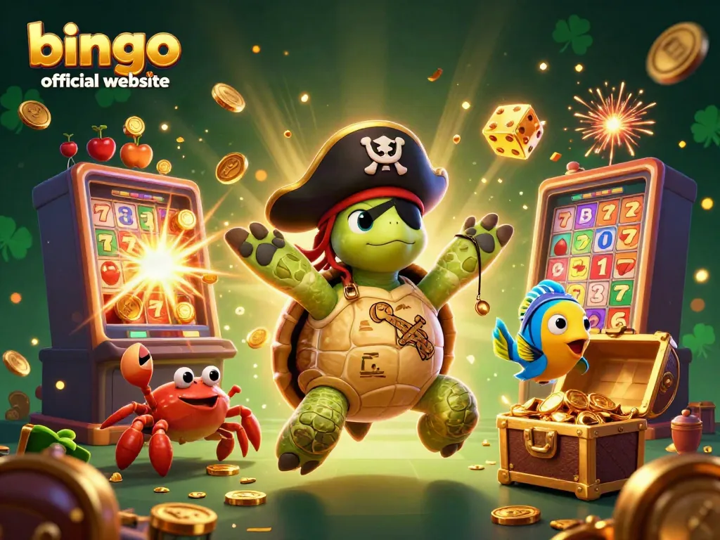 Bingo 101 official website vibrant illustration of a pirate turtle and friends above bingo elements.