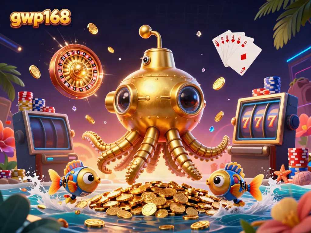 GWP168 menghadirkan pengalaman bermain slot dengan golden kraken dan koin berkilauan.