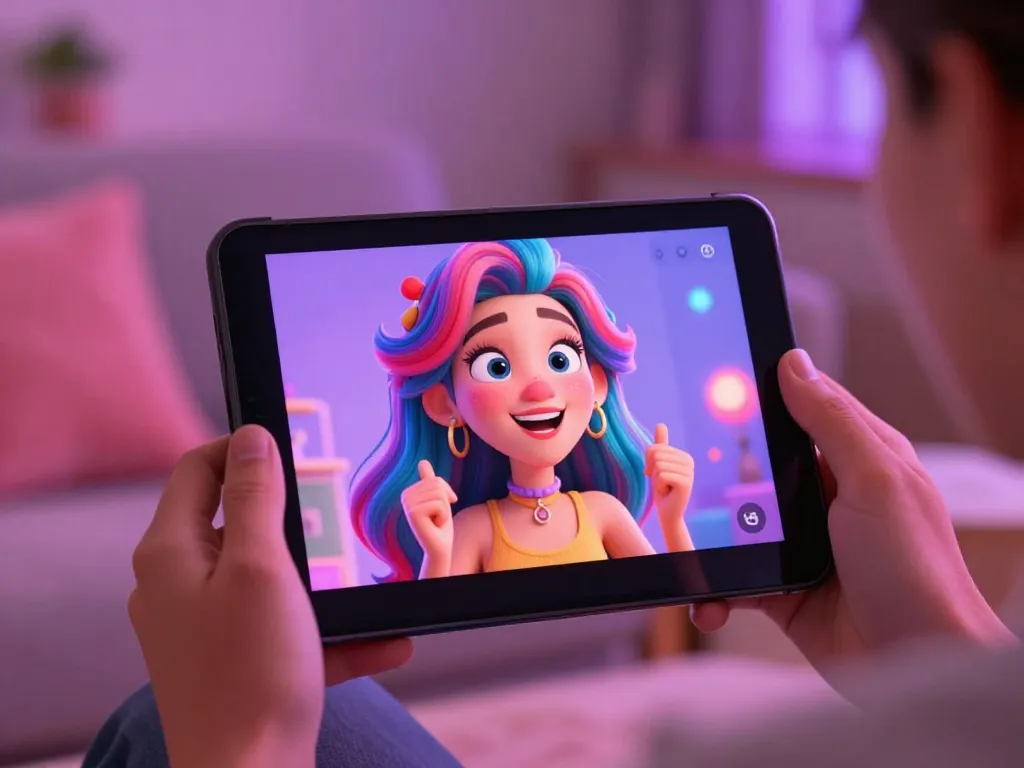 Engaging 18+ AI virtual chat with animated character, showcasing playful interaction and inviting atmosphere.
