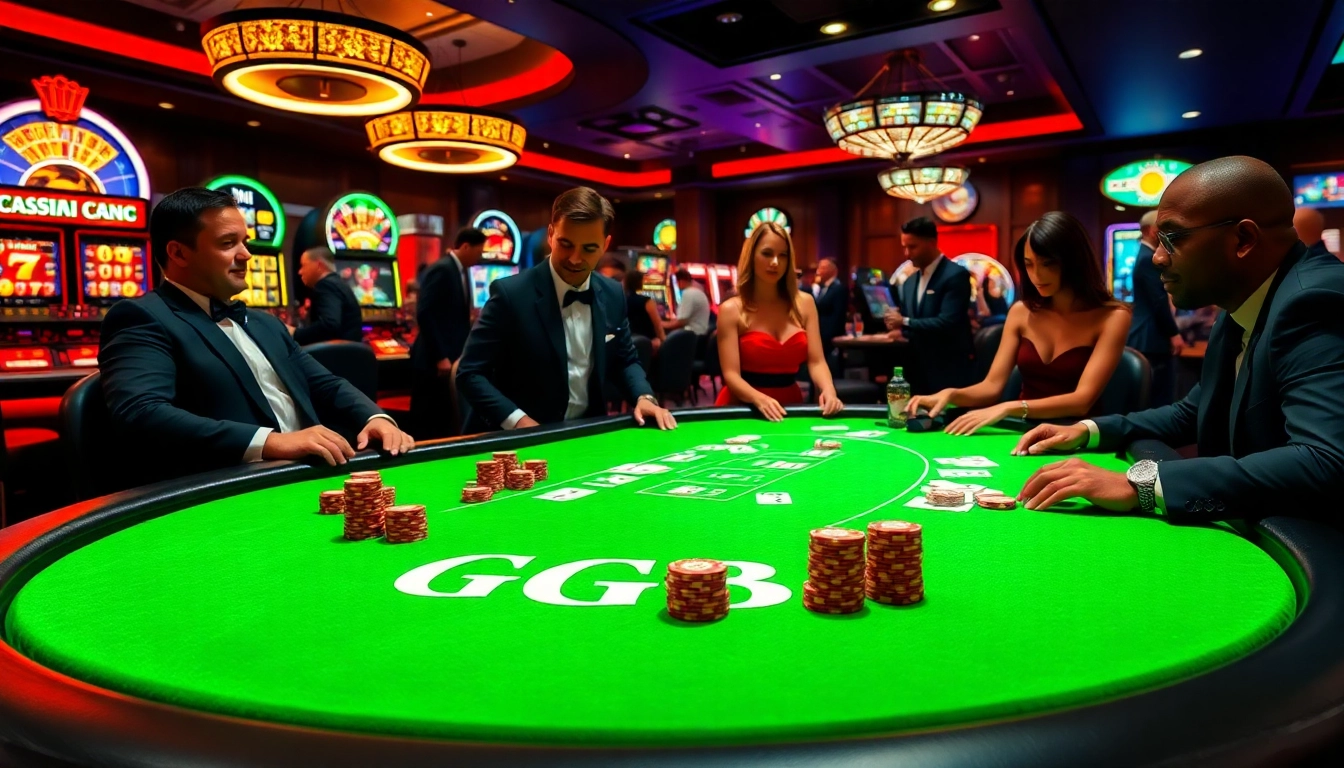 Experience thrilling casino action at GG88 with a vibrant poker table and engaging players.