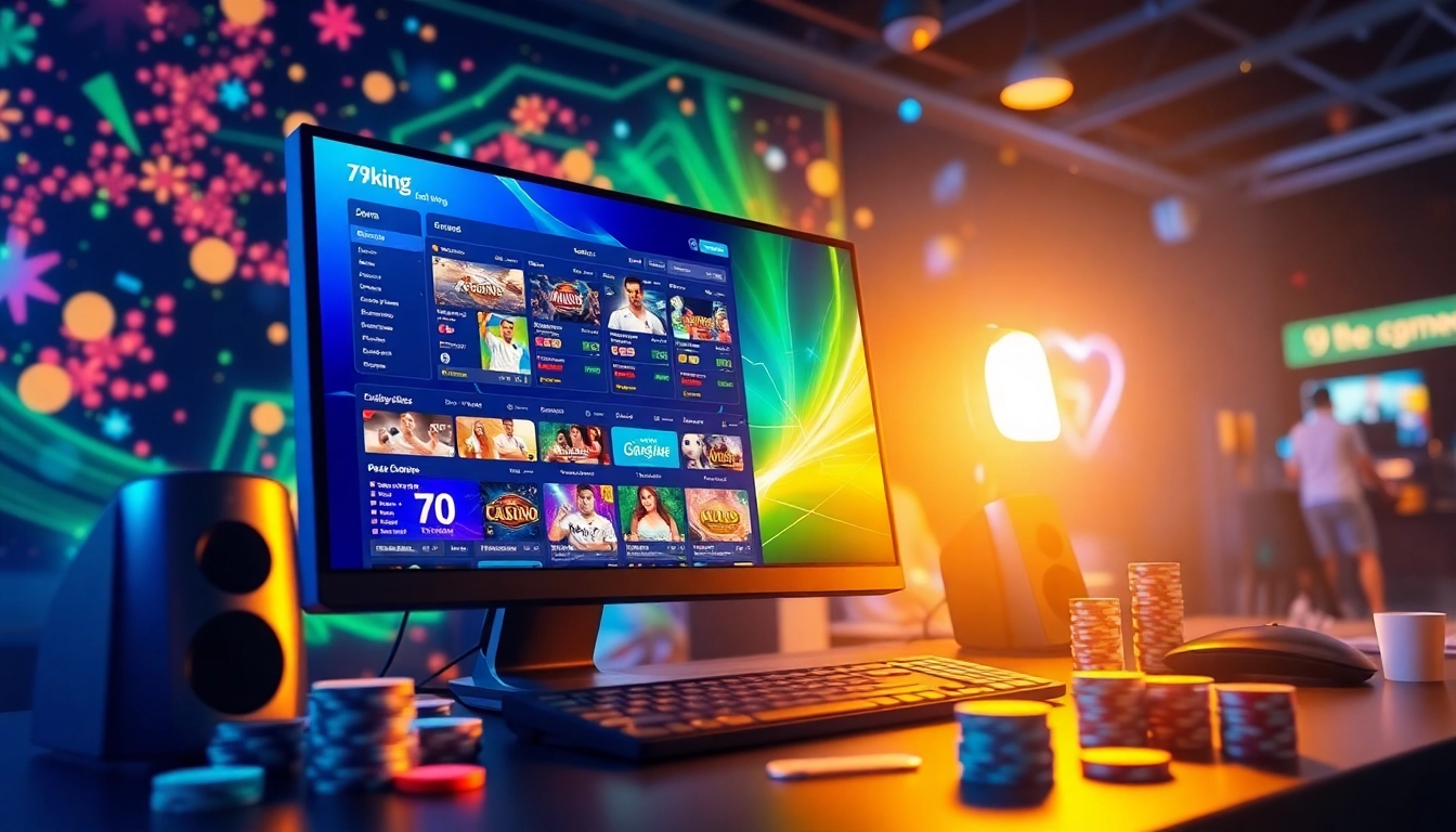 Dynamische online wedinterface van 79king die sport- en casinospellen toont met levendige verlichting.
