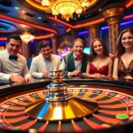 Experience a thrilling casino atmosphere with a lively roulette table and enthusiastic players.
