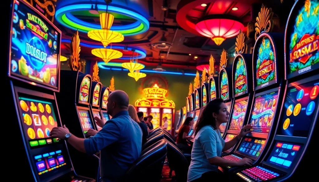 Engaging players enjoying the doaslot slot machines in a vibrant online casino environment
