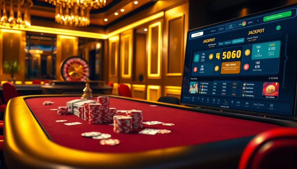 Experience thrilling gameplay at KJC Global's modern casino tables with vibrant poker chips.