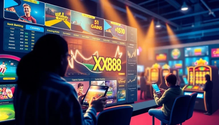 Engaging scene showcasing online betting activities at XX88 HOW, featuring vibrant graphics and user interactions.