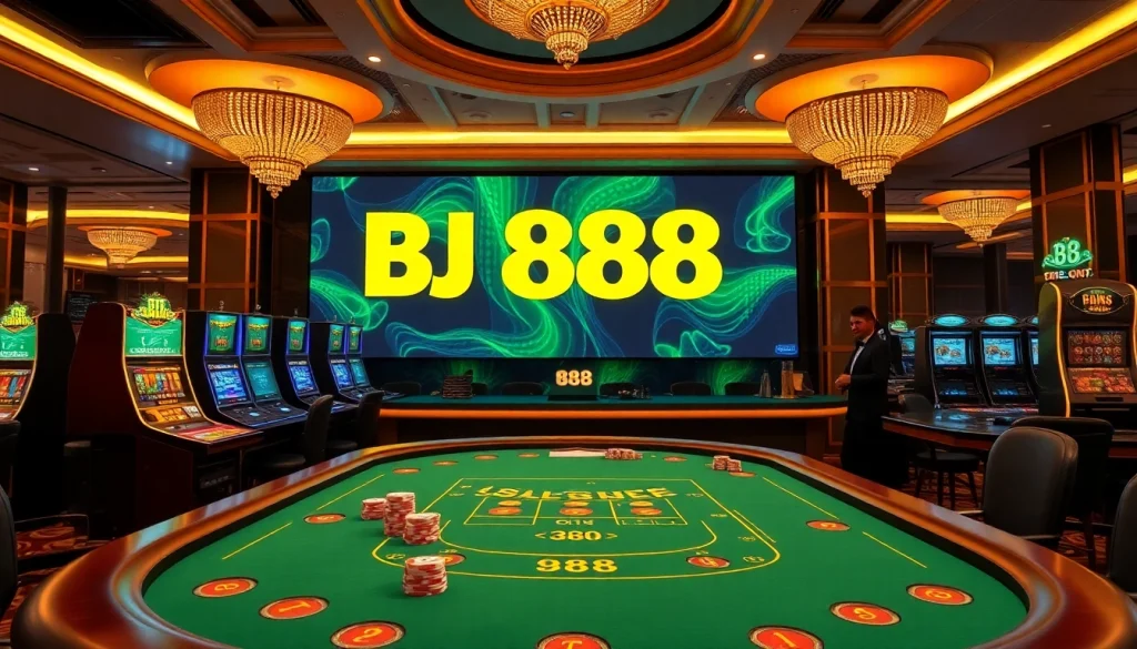 Experience the thrill at BJ 888's luxurious blackjack table with vibrant promotions.