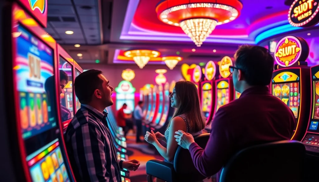 Permainan slot gacor yang menarik dengan pemain bersemangat di dalam kasino.