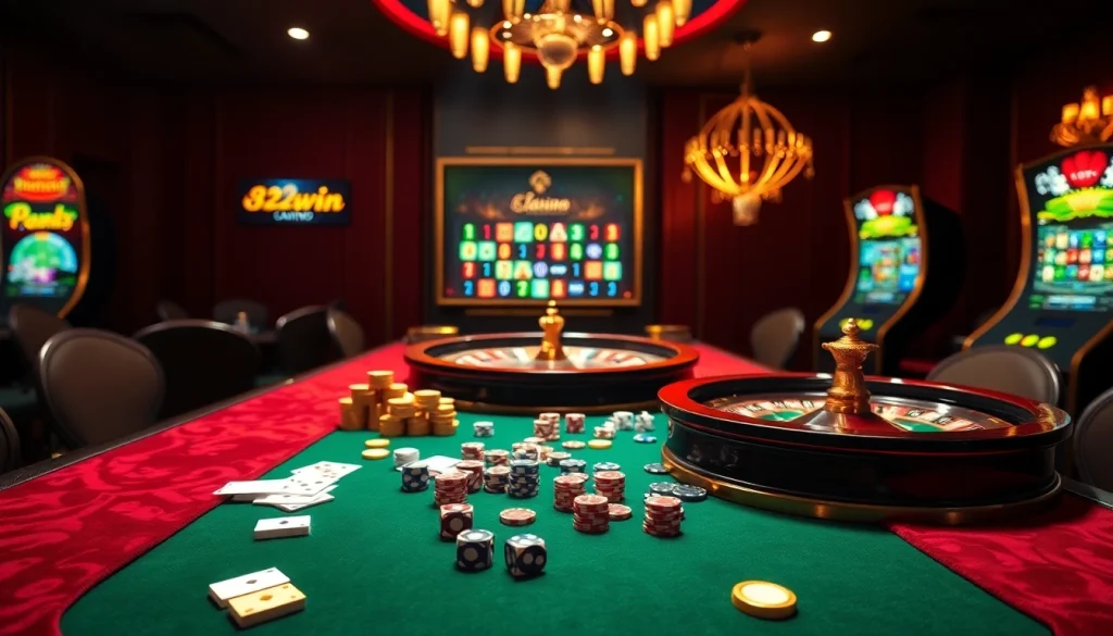 Experience the thrill of online gaming at 32win com with luxurious casino tables and vibrant gameplay.