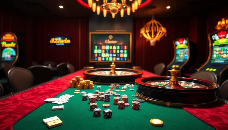 Experience the thrill of online gaming at 32win com with luxurious casino tables and vibrant gameplay.