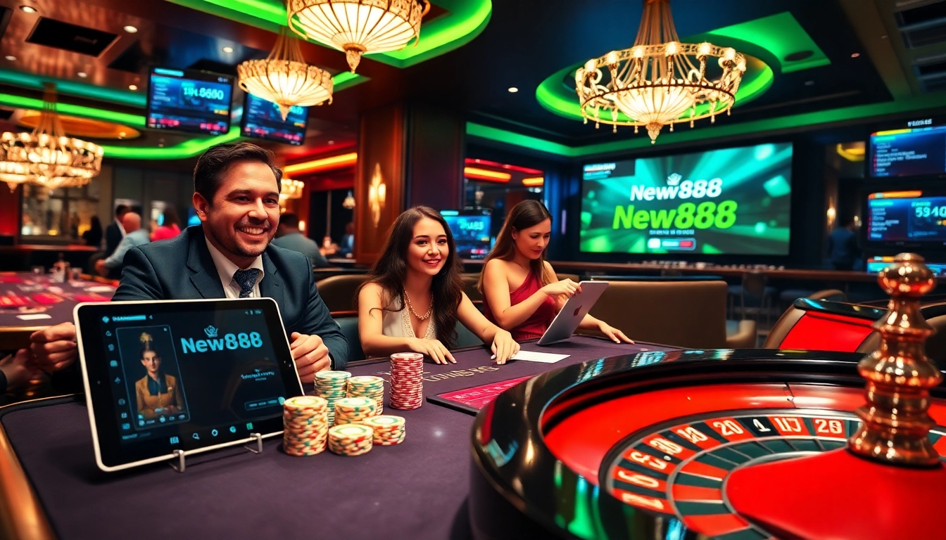 Experience thrilling gameplay at new888 with vibrant casino tables and excited players.