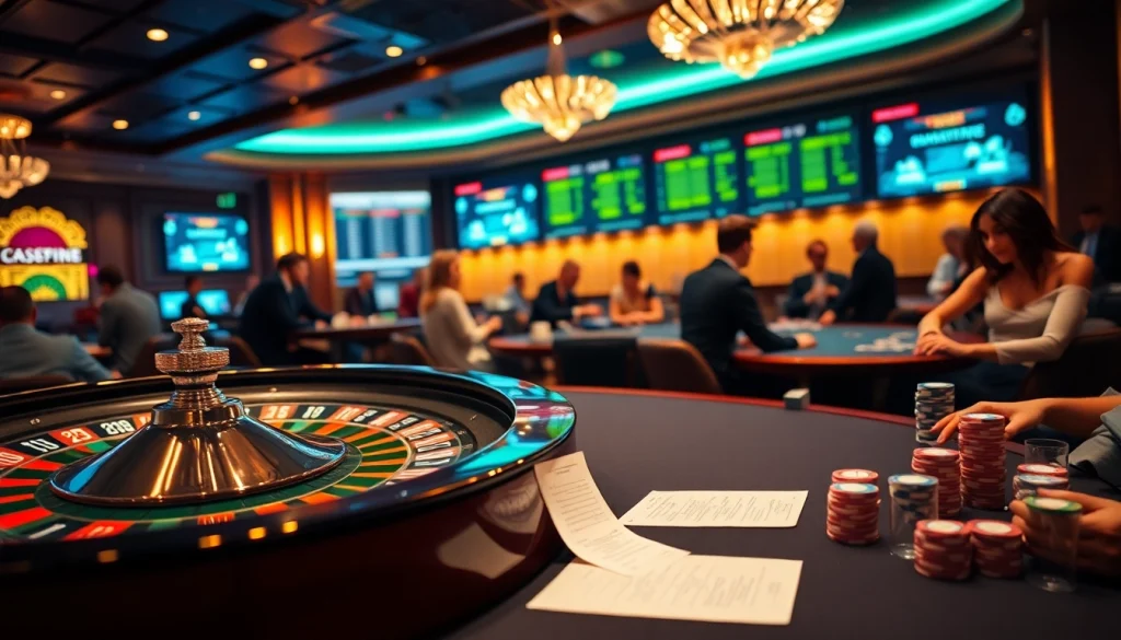 Exciting gambling scene featuring S8 casino games, roulette wheel, and vibrant poker chips.