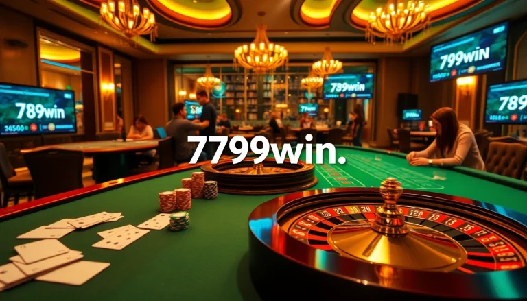 An engaging online gambling scene at https://789win.apartments/ showcasing a vibrant casino table with poker chips and a roulette wheel.