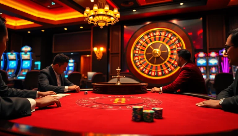 High-stakes poker action at Hello88 casino with vibrant chips and roulette wheel