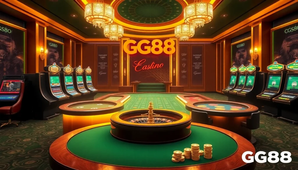 Experience the excitement of GG88's casino interface with dynamic gambling elements and vibrant visuals.