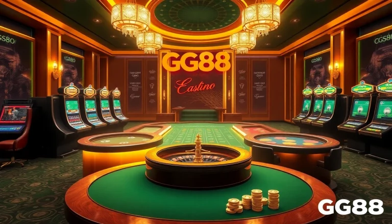 Experience the excitement of GG88's casino interface with dynamic gambling elements and vibrant visuals.