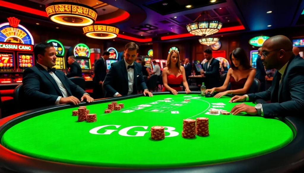 Experience thrilling casino action at GG88 with a vibrant poker table and engaging players.