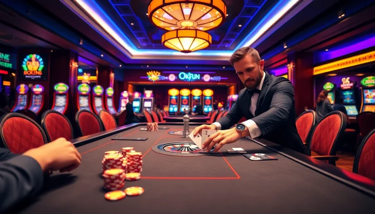 Experience the thrill of gambling at Okfun with engaging casino table action.