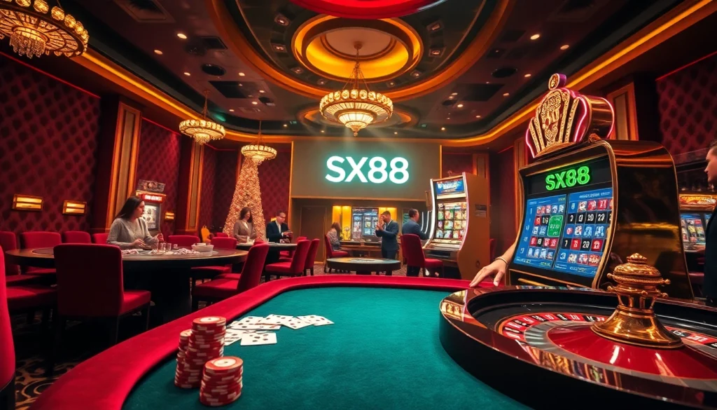 SX88 Đăng nhập action with players at casino tables enjoying vibrant gaming experiences