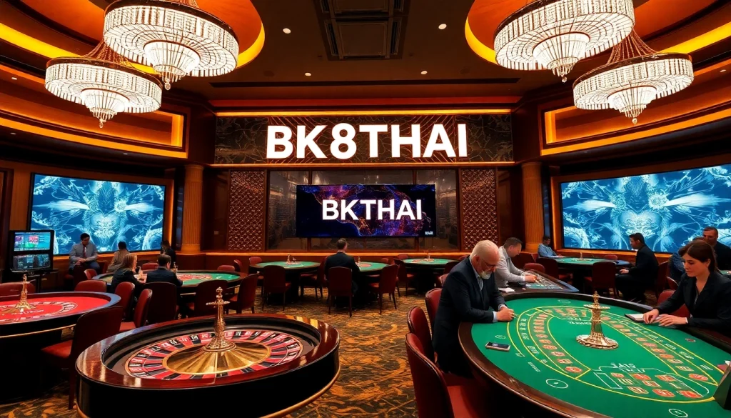 Experience excitement at bk8thai's luxurious casino tables featuring vibrant games and professional atmosphere.