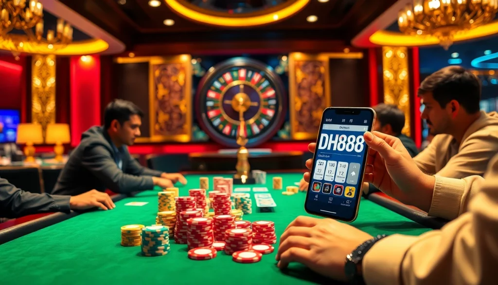 Engage in thrilling gameplay at a luxurious casino, featuring DH88 Đăng nhập and vibrant poker action.