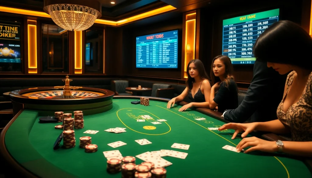 Engage with แทงบอลโลก live betting excitement at a luxurious casino table.