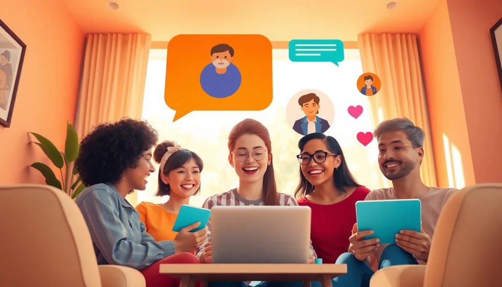 بيئة دردشة رقمية جذابة لشات دردشتي مع مستخدمين متنوعين وتفاعلات ملونة