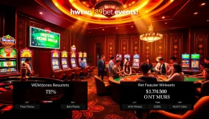 Exciting online gambling scene at https://789bet.events/ showcasing a vibrant casino atmosphere with roulette and poker.