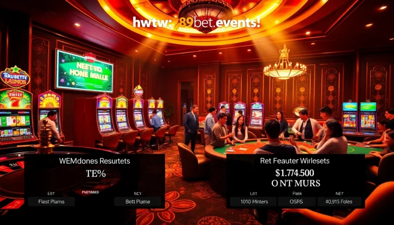 Exciting online gambling scene at https://789bet.events/ showcasing a vibrant casino atmosphere with roulette and poker.