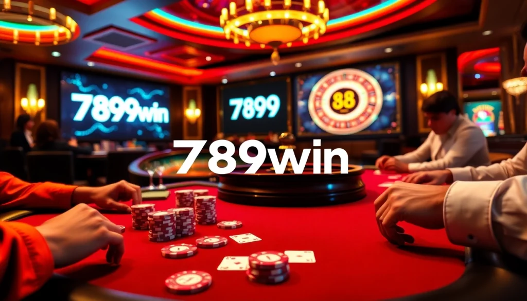Engaging scene showcasing players enjoying a poker game at 789win casino, emphasizing luxury and excitement.