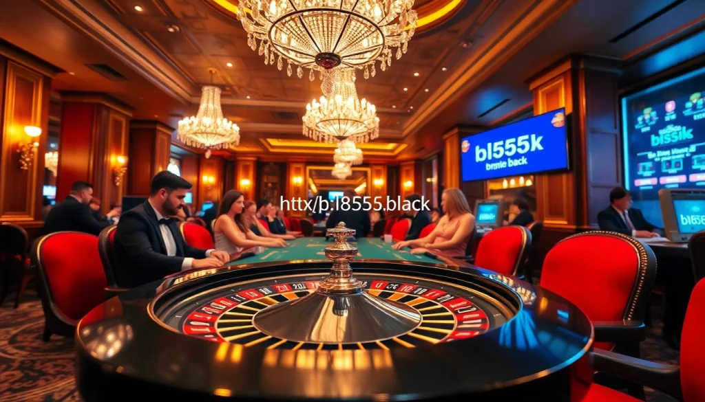 Experience thrilling gameplay at https://bl555.black with a vibrant casino scene featuring roulette and poker.