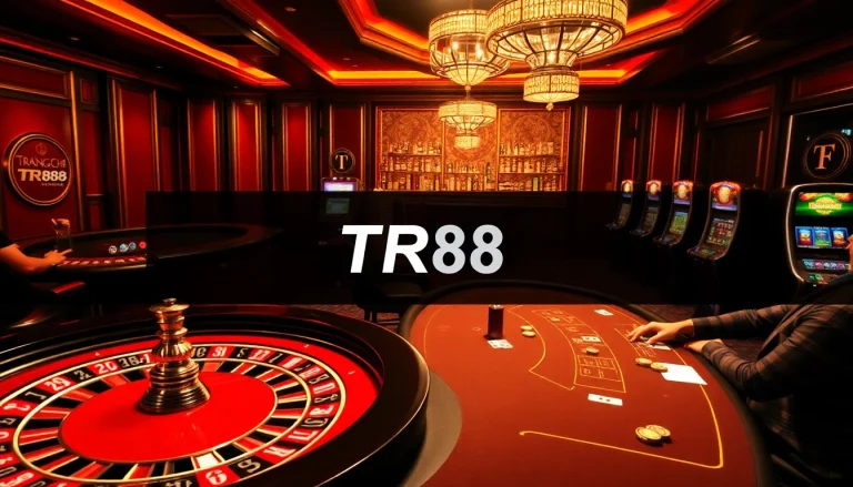 Players enjoying a thrilling experience at the Trang Chủ TR88 casino, highlighted by roulette and slot machines.
