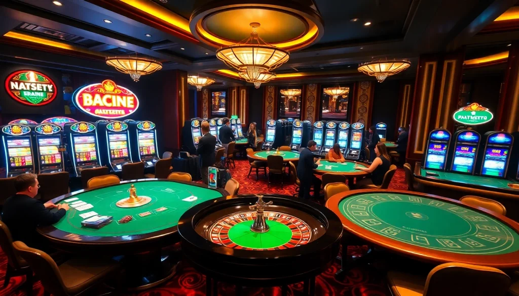 Engaged gamblers strategizing with chips and cards in a vibrant casino, highlighting https://ok8386.mobi/ excitement.